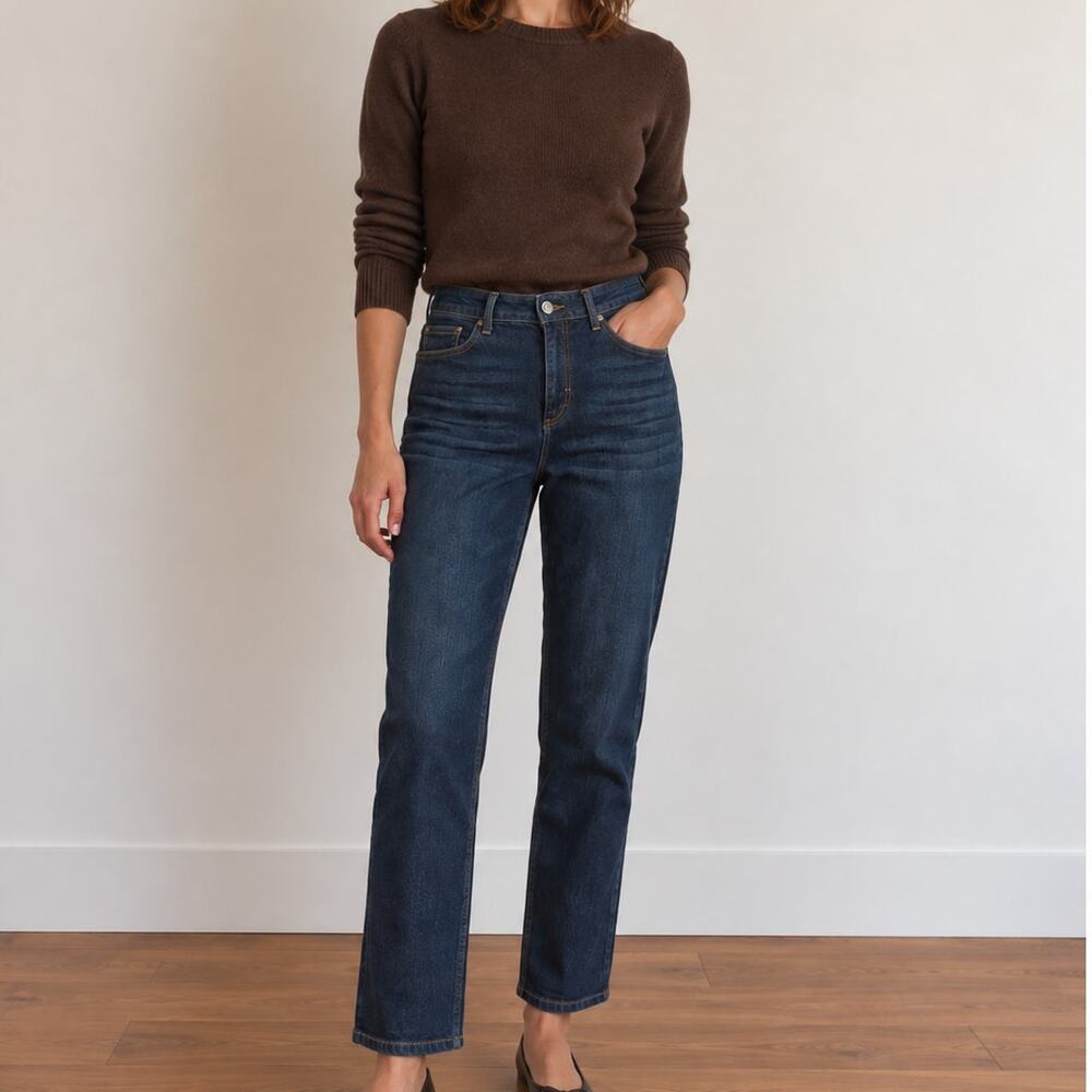 Baukjen Dark Wash Straight Leg Jeans High Rise Size 14 UK 10 US Made in Turkey